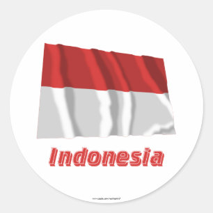 Pegatina Redonda Indonesia ondeando bandera con nombre
