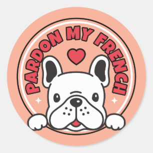 Pegatina Redonda Indulto Rosa Gracioso Mi Perro Bulldog Francés