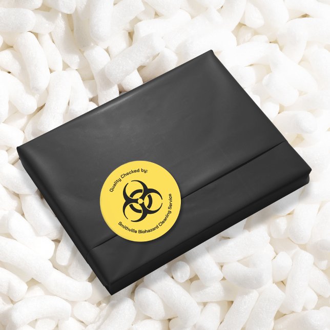 Pegatina Redonda Industria del Bioriesgo - Negro sobre fondo amaril (Biohazard Industry - Black on a yellow background Classic Round Sticker by Office Accessories Shop)