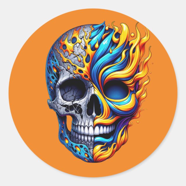 Pegatina Redonda Inferno Duality Skull (Anverso)