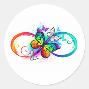 Pegatina Redonda Infinidad brillante con la mariposa arcoiris