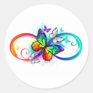 Pegatina Redonda Infinidad brillante con la mariposa arcoiris