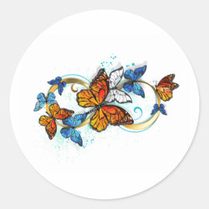 Pegatina Redonda Infinidad de Mariposas Monarca