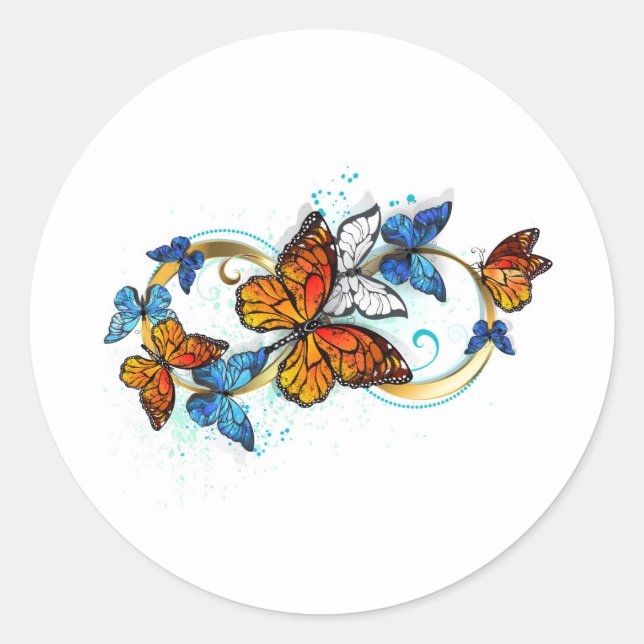 Pegatina Redonda Infinidad de Mariposas Monarca (Anverso)