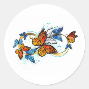 Pegatina Redonda Infinidad de Mariposas Monarca
