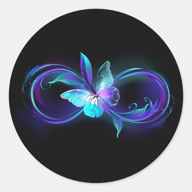 Pegatina Redonda Infinito brillante con mariposa mágica (Anverso)