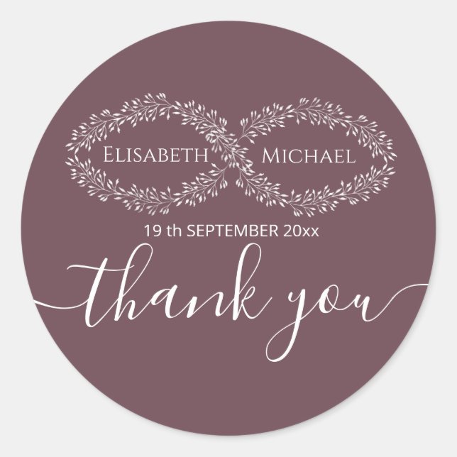 Pegatina Redonda Infinito burgundy botánico romántico elegante (Anverso)