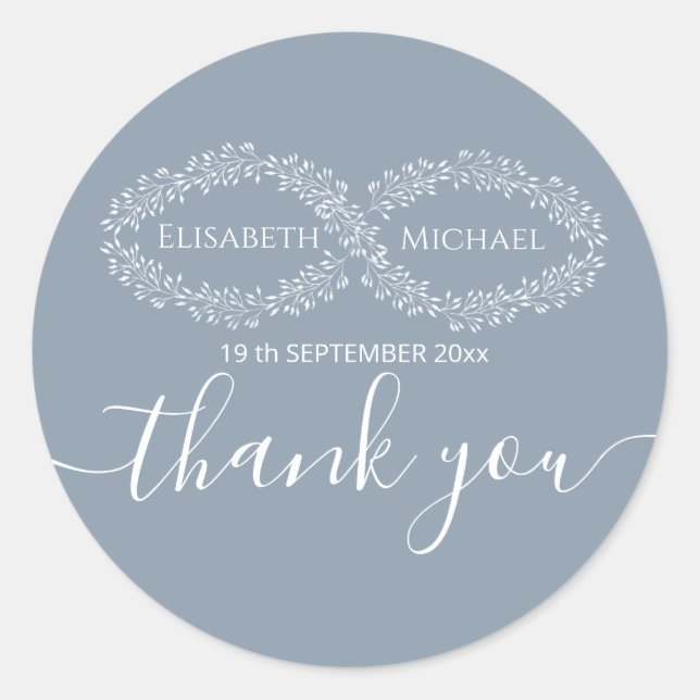 Pegatina Redonda Infinito polvoriento azul botánico romántico (Anverso)