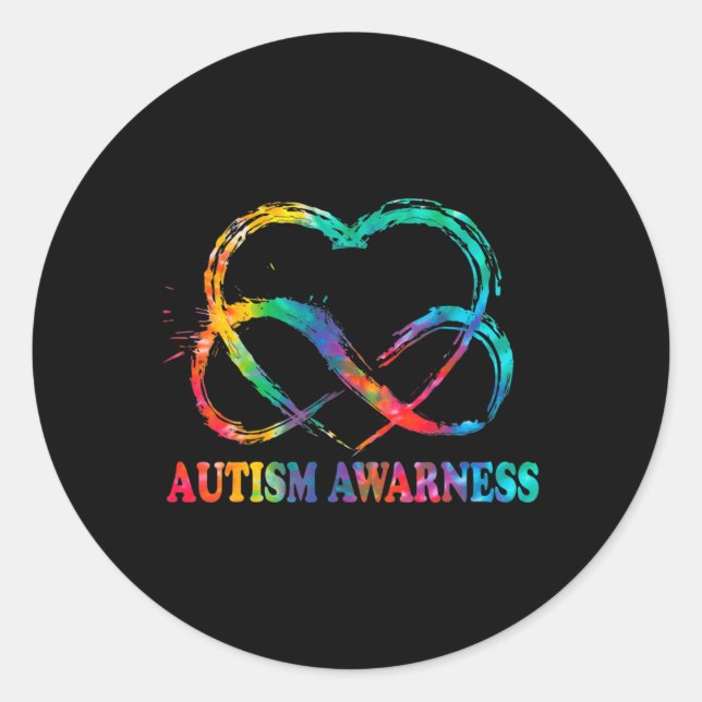 Pegatina Redonda Infinity Heart Love Autism Awareness No necesita p (Anverso)
