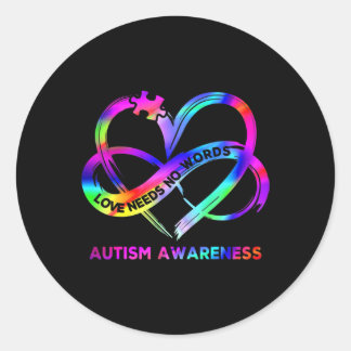Pegatina Redonda Infinity Heart Love Autism Awareness No necesita p