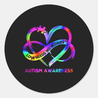 Pegatina Redonda Infinity Heart Love Autism Awareness No necesita p