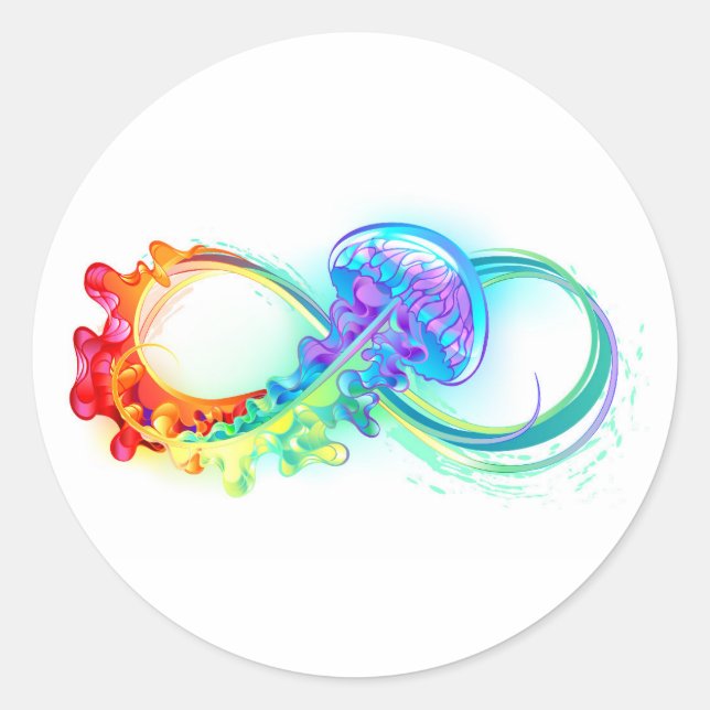 Pegatina Redonda Infinity with Rainbow Jellyfish (Anverso)