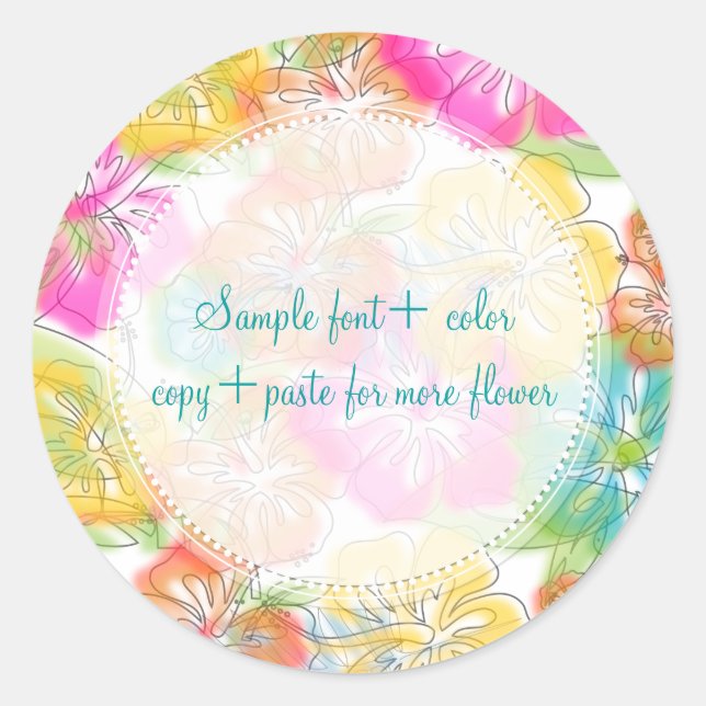 Pegatina Redonda Influencia de PixDezine hibiscus/acuarela (Anverso)