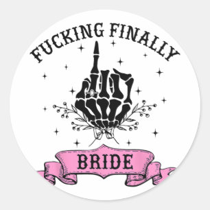 Pegatina Redonda Ing Finalmente Bride Skeleton Hand Halloween Bache