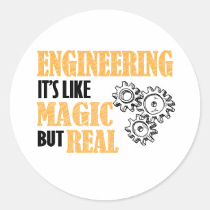 Pegatina Redonda Ingeniería - Es como la magia pero es realmente di