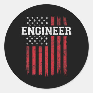 Pegatina Redonda Ingeniero Bandera Americana Usa Patriot