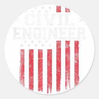 Pegatina Redonda Ingeniero Civil Bandera Estadounidense Patriota