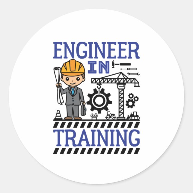 Pegatina Redonda Ingeniero en Entrenamiento de Niños en Ciencia Tec (Anverso)
