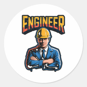 Pegatina Redonda Ingeniero en letras griegas humor nerd de stem