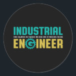 Pegatina Redonda Ingeniero Geek Funny Estudiante de Ingeniería Indu<br><div class="desc">El Vidrio Es El Doble De Grande Que Necesita. Diseño gracioso y humorístico para ingenieros industriales expertos y nerd. Esta mercancía genial e impresionante es genial para aquellos que trabajan en el campo de la ingeniería industrial o son los mayores en cualquier disciplina de ingeniería. Perfecto para los que disfrutan...</div>
