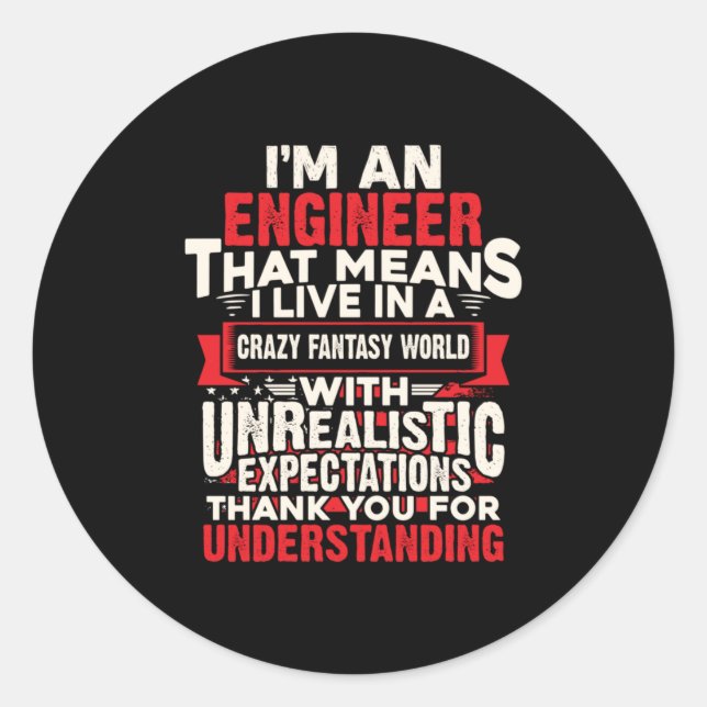 Pegatina Redonda Ingeniero Soy Ingeniero (Anverso)