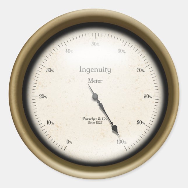 Pegatina Redonda Ingenuity Meter Industrial Machine Age Steampunk (Anverso)