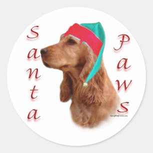Pegatina Redonda Inglés Cocker Spaniel (rojo) Santa Paws