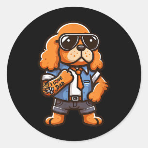 Pegatina Redonda Inglés Er Spaniel I Love Dad Funny Dog Tattoo