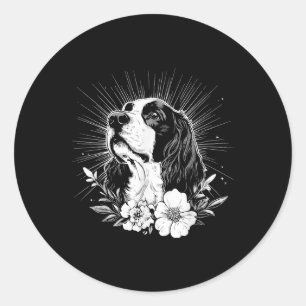 Pegatina Redonda Inglés Springer Spaniel Dog Lover Retro Style Tat