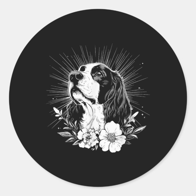 Pegatina Redonda Inglés Springer Spaniel Dog Lover Retro Style Tat (Anverso)