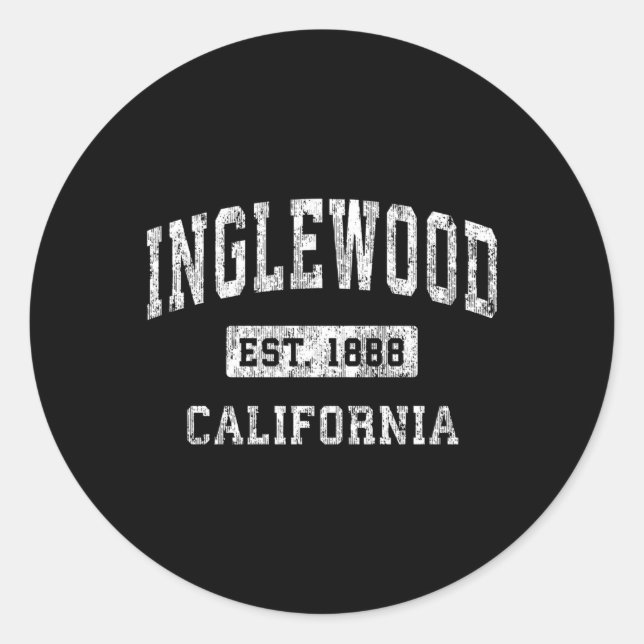 Pegatina Redonda Inglewood California Ca Estableció Deportes (Anverso)