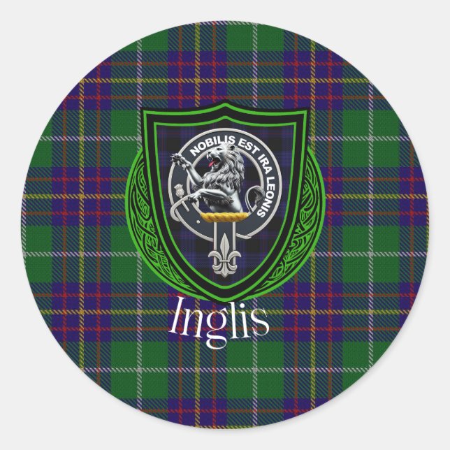 Pegatina Redonda Inglis Scottish Clan Tartan & Crest (Anverso)
