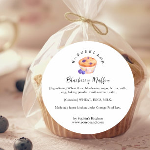 Pegatina Redonda Ingrediente de Muffin de Arándano Acuarela