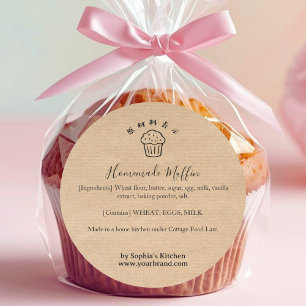 Pegatina Redonda Ingrediente de Muffin de Panadería Producto de Kra