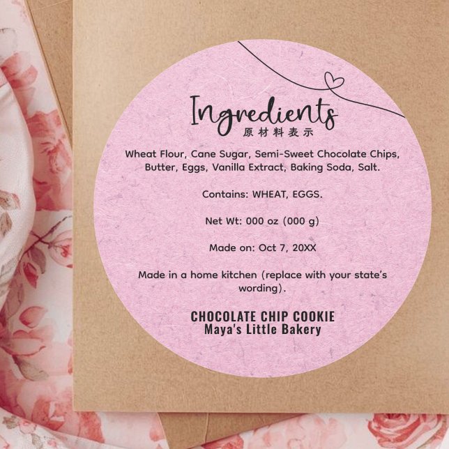 Pegatina Redonda Ingrediente de Panadería Corazón Kraft Rosa Lindo (Subido por el creador)