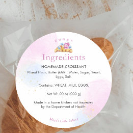 Pegatina Redonda Ingrediente de Panadería de Croissant Floral Elega