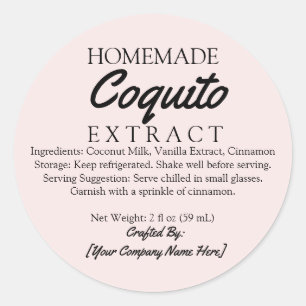 Pegatina Redonda Ingredientes de Extracto de Coquito Casero Rosa