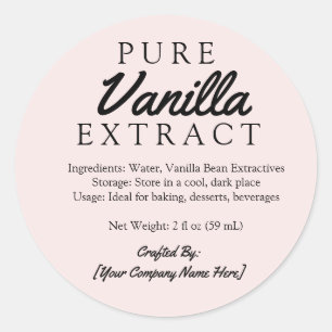 Pegatina Redonda Ingredientes de extracto de vainilla pura rosa ela