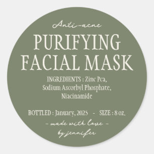 Pegatina Redonda Ingredientes de la mascarilla facial purificante a
