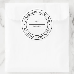 Pegatina Redonda Ingredientes de nombre personalizado Fecha Hecho a
