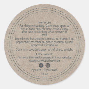 Pegatina Redonda Ingredientes de Productos de Belleza Orgánicos Kra