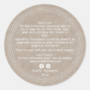 Pegatina Redonda Ingredientes de Productos de Belleza Orgánicos par