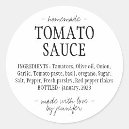Pegatina Redonda Ingredientes de salsa de tomate caseros Jar