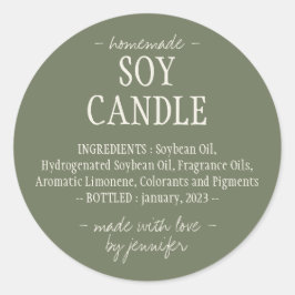Pegatina Redonda Ingredientes de velas de soja