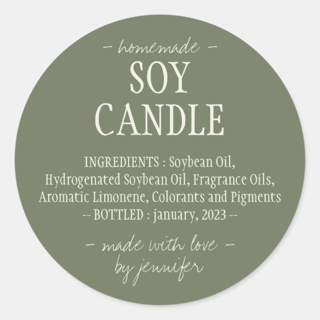 Pegatina Redonda Ingredientes de velas de soja (Anverso)