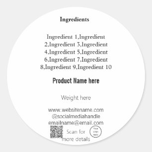 Pegatina Redonda Ingredientes del producto añadir el nombre del pro