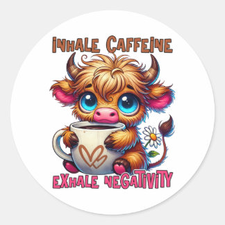 Pegatina Redonda Inhala Cafeína Exhala Negatividad 