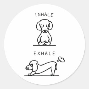 Pegatina Redonda Inhala Exhala Yoga Dachshund
