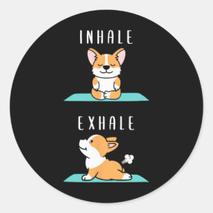 Pegatina Redonda Inhalar Exhalar Namaste Yoga Corgi Perro Meditació