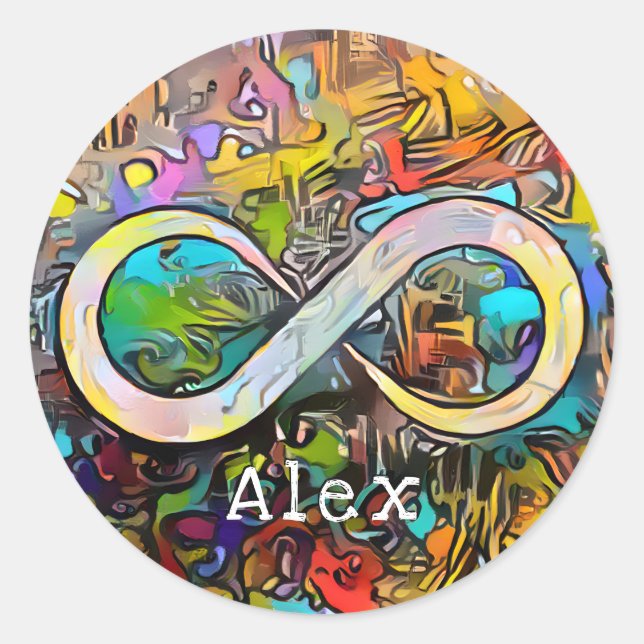 Pegatina Redonda Inicial | Añadir nombre | Símbolo infinito (Anverso)